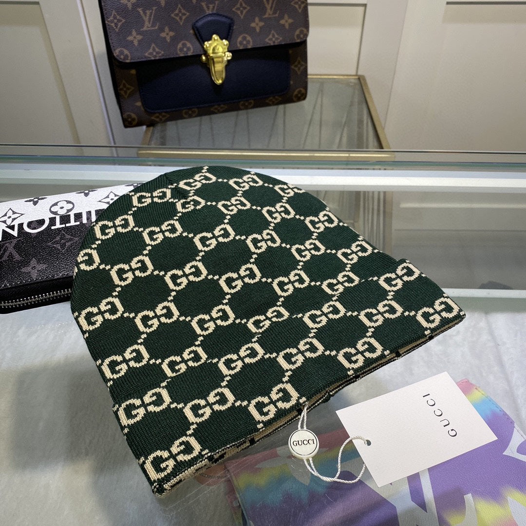 GUCCI “GG” MONOGRAM BEANIE "GREEN"